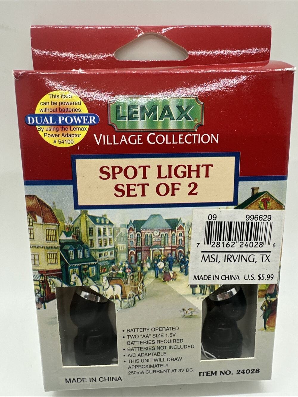 2001 Lemax 54100 Village Collection Dual Power SET 2 SPOT LIGHTS #24028 NEW